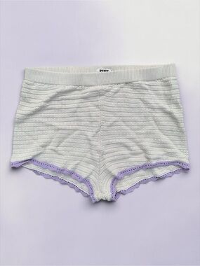 PINK Victoria's Secret Lace-Trim White & Lavender Cotton Boy shorts XL